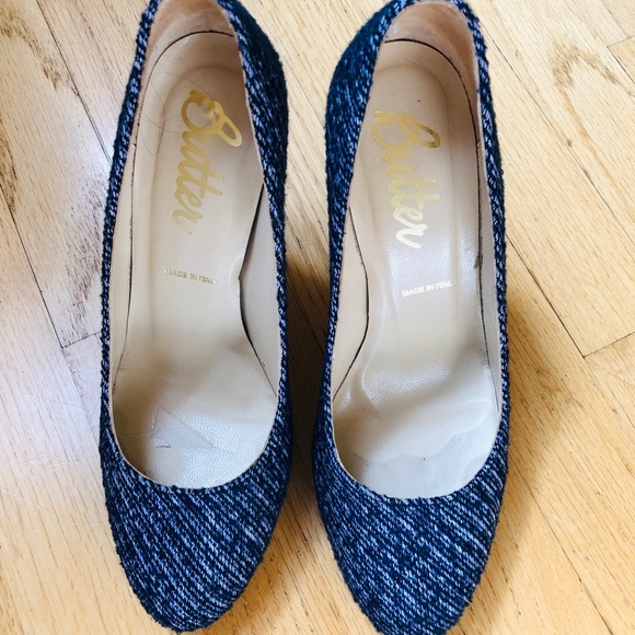 Butter Shoes - Butter blue tweed high heels